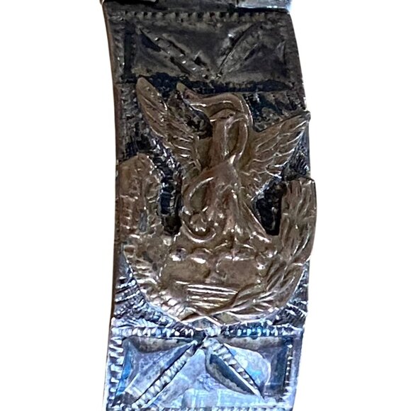 Vintage Mexican Sterling Silver & Gold Accented Panel Bracelet - Picture 13 of 16